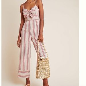 Anthropology Lisanna Tie-Front Wide Leg Boho Peasant Jumpsuit